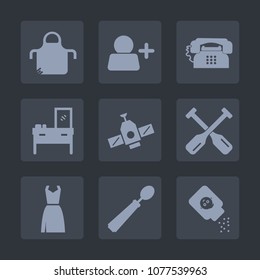 Premium set of fill icons. Such as oar, powder, planet, dinner, person, paddle, boat, uniform, sign, space, account, cooking, health, orbit, telephone, dress, water, phone, technology, chef, internet