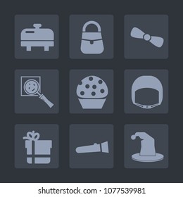 Premium set of fill icons. Such as box, flashlight, muffin, bag, bakery, belt, work, equipment, package, magnifying, element, water, magnification, magnifier, sweet, decoration, ribbon, female, heater