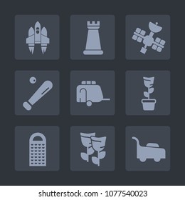 Premium set of fill icons. Such as science, game, green, transport, ship, garden, cooking, plant, rocket, transportation, galaxy, lawn, ball, spaceship, train, kitchen, pot, nature, craft, grass, van