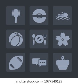 Premium set of fill icons. Such as boat, blossom, ocean, hairstyle, vessel, sphere, beauty, doughnut, spoon, flower, female, soccer, food, comb, ship, white, hairbrush, cake, ball, stadium, game, talk
