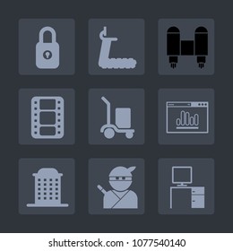 Premium set of fill icons. Such as galaxy, city, exercise, weapon, spaceship, fitness, office, protection, desk, safety, film, analytics, ship, business, japanese, cargo, gym, treadmill, japan, sport