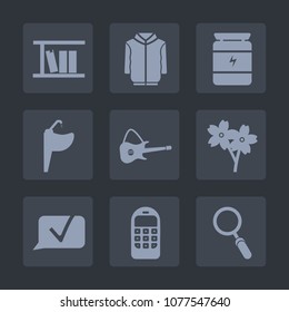 Premium set of fill icons. Such as blossom, zoom, sink, clean, style, communication, tap, shirt, bathroom, glass, guitar, cherry, sakura, jacket, fashion, bodybuilding, sign, nutrition, book, music