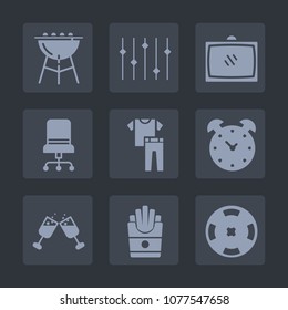 Premium set of fill icons. Such as food, grilled, television, tv, home, chair, hot, barbecue, wine, snack, meat, clock, time, casino, hour, clothing, fashion, concept, furniture, sign, room, armchair