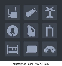 Premium set of fill icons. Such as science, microphone, atom, leaf, speech, bed, notebook, xray, equipment, container, office, summer, machine, talk, baby, tree, business, binocular, chemistry, record