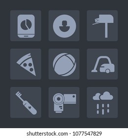 Premium set of fill icons. Such as cleaner, social, graph, home, health, pizza, profile, head, food, rain, avatar, mailbox, photographer, lunch, ball, photography, photo, wet, camera, clean, post, box