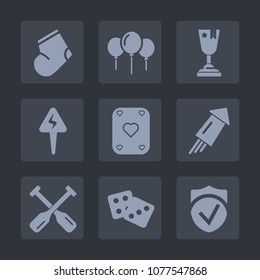 Premium set of fill icons. Such as play, achievement, game, party, winner, socks, award, warm, winter, firework, balloon, happy, fashion, win, jersey, first, holiday, paddle, dice, autumn, gambling