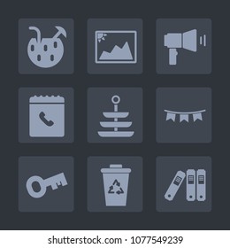Premium set of fill icons. Such as office, drink, megaphone, cold, image, dinner, old, key, message, summer, waste, alcohol, recycling, blank, plate, communication, food, cocktail, white, folder, loud