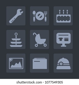 Premium set of fill icons. Such as dessert, pram, bakery, file, hammer, pastry, restaurant, plate, sweet, business, paper, screwdriver, pie, tool, spanner, meal, stroller, work, hat, knife, wrench