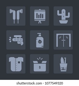 Premium set of fill icons. Such as clothing, kid, music, dental, door, desert, package, toothbrush, soap, entrance, stereo, white, plant, handle, cactus, nature, pistol, hygiene, new, child, green