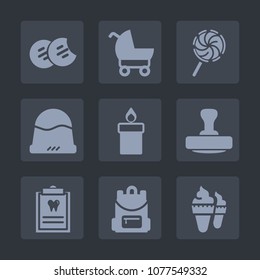 Premium set of fill icons. Such as dentist, child, baby, bag, school, dentistry, delicious, stick, clothing, stroller, food, white, fire, dental, pram, headwear, candy, candle, lolly, perambulator