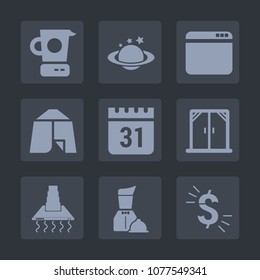 Premium set of fill icons. Such as calendar, internet, timetable, window, schedule, globe, equipment, usd, network, modern, blue, browser, space, planet, universe, home, day, knife, tent, web, travel
