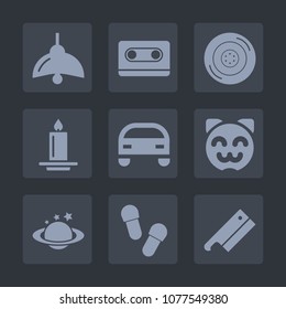 Premium set of fill icons. Such as tire, earth, road, transport, auto, cassette, kitty, car, slipper, flame, wheel, meat, automobile, fire, retro, vehicle, power, old, rubber, bulb, electricity, tape
