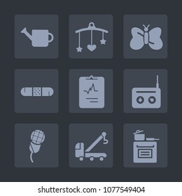 Premium set of fill icons. Such as cute, crib, accident, mobile, heart, nature, cooking, media, radio, tow, food, tool, blue, vehicle, health, bed, mic, truck, audio, sound, child, newborn, medical