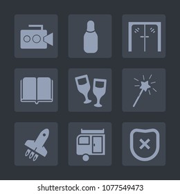 Premium set of fill icons. Such as video, competition, drink, protection, alcohol, library, film, literature, bowling, white, wine, camera, journey, door, education, professional, graphic, wand, ball