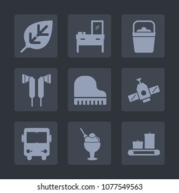 Premium set of fill icons. Such as cream, foliage, environment, dessert, piano, transportation, ice, travel, furniture, luggage, container, sweet, technology, bus, nature, space, modern, background