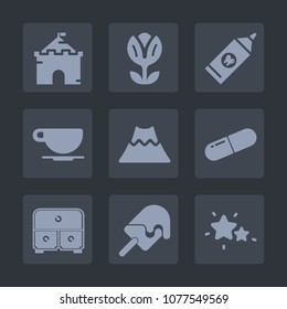 Premium set of fill icons. Such as spring, kingdom, mountain, medical, lava, drink, cream, drawer, medicine, sweet, floral, pink, cappuccino, pill, crater, care, hygiene, castle, fairytale, blossom