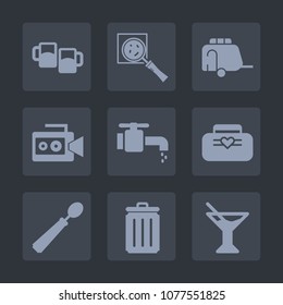 Premium set of fill icons. Such as van, cocktail, sink, faucet, drink, mug, transport, bag, juice, vehicle, alcohol, foam, kitchen, bar, lager, beer, summer, handle, leather, style, train, zoom, film