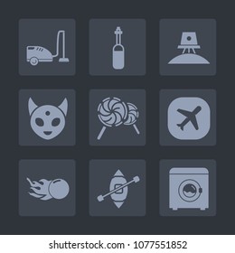 Premium set of fill icons. Such as tooth, galaxy, alien, machine, universe, science, electric, plane, appliance, technology, lollipop, food, travel, candy, astronaut, medicine, domestic, lab, sailboat