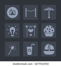Premium set of fill icons. Such as juice, fireplace, media, japanese, fresh, umbrella, vessel, energy, wooden, healthy, television, bonfire, asian, sweet, flame, tv, drink, screen, doughnut, ship, hot
