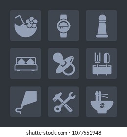 Premium set of fill icons. Such as noodle, double, equipment, cocktail, party, sky, glass, chess, piece, restaurant, technology, kite, bed, kid, time, spanner, bedroom, tropical, strategy, king, joy