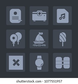 Premium set of fill icons. Such as music, watch, birthday, business, cylinder, balloon, decoration, tank, wind, bright, film, food, smart, equipment, video, summer, note, melody, happy, celebration