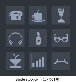 Premium set of fill icons. Such as award, place, phone, cappuccino, audio, achievement, up, business, brush, modern, architecture, competition, sign, mug, espresso, sound, cup, drink, win, music, hot
