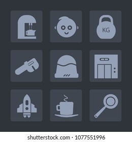 Premium set of fill icons. Such as repair, kilogram, cap, space, weight, brown, craft, little, lift, caffeine, utensil, pan, elevator, kid, people, rocket, hammer, closeup, heavy, kitchen, bean, cup
