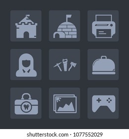 Premium set of fill icons. Such as brush, care, young, nature, machine, hygiene, health, house, hammer, face, north, photo, ice, print, image, frame, igloo, repair, equipment, girl, snow, fairytale