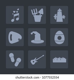 Premium set of fill icons. Such as plastic, toy, footwear, slipper, fun, traditional, white, equipment, hat, apple, music, tool, kitchen, note, sign, food, circus, string, celebration, sand, spring