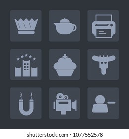 Premium set of fill icons. Such as beverage, account, machine, king, cake, business, luxury, sweet, food, hotdog, doughnut, hot, dessert, bed, magnet, magnetic, royal, film, jewelry, kingdom, meat