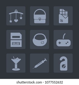 Premium set of fill icons. Such as dessert, label, dark, joystick, game, bar, privacy, object, bag, bed, snack, mobile, needle, accessory, toy, document, newborn, drink, cocktail, play, fashion, child