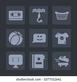 Premium set of fill icons. Such as chat, phone, technology, computer, hook, metal, tape, fish, screen, football, white, basket, heater, retro, business, record, face, music, sound, sport, old, baby