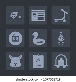 Premium set of fill icons. Such as interface, bunny, nature, ride, scooter, wildlife, caravan, fun, adventure, luggage, medicine, camper, summer, speed, birthday, cardiology, vacation, hotel, cute, tv