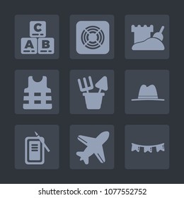 Premium set of fill icons. Such as electric, tool, inkstone, suzuri, beach, ventilator, life, sign, sand, heat, vest, aircraft, game, fun, ink, vacation, celebration, sea, girl, hat, tower, safety
