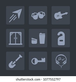 Premium set of fill icons. Such as paper, guitar, cold, technology, modern, travel, music, musical, foam, concept, alcohol, tool, window, cafe, aviation, hotel, instrument, fly, construction, key, pub