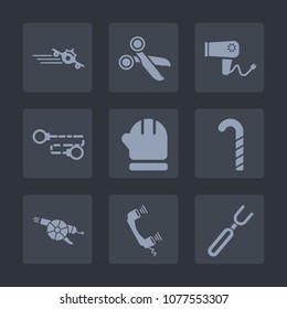 Premium set of fill icons. Such as transportation, food, plane, hair, care, spoon, beauty, travel, scarf, transport, sign, blow, salon, dinner, weapon, fork, cut, telephone, war, call, season, cold