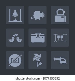 Premium set of fill icons. Such as sign, space, medicine, pigeon, camera, restaurant, heart, earth, flower, astronaut, flight, cosmos, drum, valentine, transport, chemical, dove, spring, italian, no