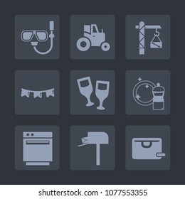 Premium set of fill icons. Such as mask, snorkel, flag, holiday, summer, happy, beach, mailbox, farm, vehicle, water, background, mail, bag, celebration, saw, agriculture, machinery, tractor, sport, 