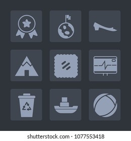 Premium set of fill icons. Such as place, camp, earth, health, adventure, ball, award, nature, postage, travel, space, recycling, globe, heart, waste, winner, tent, vessel, boat, fashion, mail, win