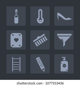 Premium set of fill icons. Such as happy, soap, filter, meteorology, collection, science, ladder, play, high, service, thermometer, shape, tooth, pencil, elegant, fun, equipment, stroke, laboratory