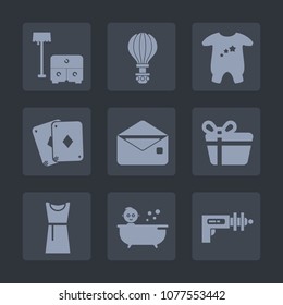 Premium set of fill icons. Such as house, table, communication, clothing, envelope, bath, science, poker, dress, skydiving, air, celebration, technology, parachuting, box, kid, sky, sofa, game, home