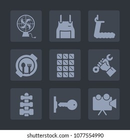 Premium set of fill icons. Such as fitness, equipment, cooling, protective, treadmill, apron, ventilator, helmet, bar, fan, gym, sweet, chocolate, heat, house, builder, child, kitchen, kid, projection