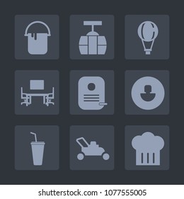 Premium set of fill icons. Such as skydiving, wall, work, restaurant, parachute, man, paint, identity, urban, decoration, profile, cable, tram, gardening, human, travel, air, interior, sky, home, fly