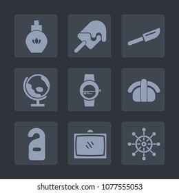 Premium set of fill icons. Such as room, helm, beauty, watch, label, ship, salmon, hotel, dinner, fish, sweet, knife, product, home, sushi, cutlery, ice, television, food, motel, fashion, tv, gadget