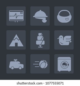 Premium set of fill icons. Such as housework, food, dessert, rate, rucksack, nature, waiter, bird, health, camp, animal, life, football, adventure, childhood, machine, soccer, tent, cafe, toy, service