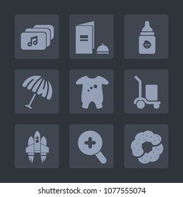 Premium set of fill icons. Such as nutrition, plastic, rocket, video, parasol, brochure, food, file, protection, spaceship, warehouse, white, milk, glass, technology, child, package, dessert, music