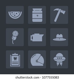 Premium set of fill icons. Such as spanner, espresso, equipment, karaoke, texas, dentistry, dentist, biker, dental, drink, fresh, helmet, summer, technology, tool, mic, caffeine, ufo, patient, cowboy