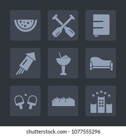 Premium set of fill icons. Such as hotel, watermelon, sea, festival, bar, vacation, holiday, celebration, paddle, food, tennis, firework, water, object, fresh, rowing, box, event, fruit, couch, boat