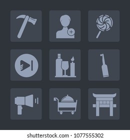 Premium set of fill icons. Such as manager, alcohol, dental, sweet, dessert, candy, repair, screwdriver, music, network, construction, person, user, media, wine, travel, toothbrush, japanese, lollipop