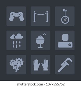 Premium set of fill icons. Such as bicycle, rain, human, spring, dessert, object, autumn, tool, weather, blossom, person, game, joystick, play, controller, wooden, contact, bike, service, drop, wet